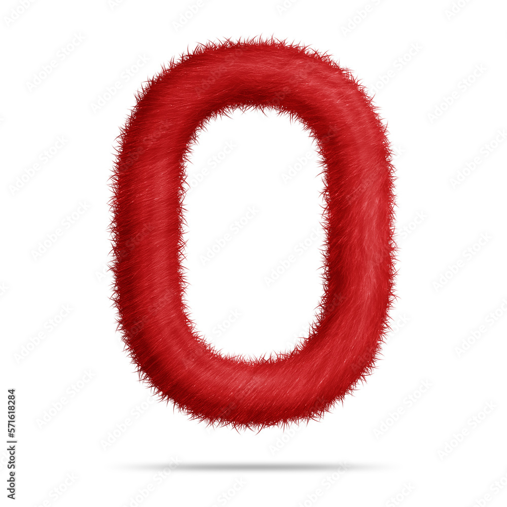 Number 0 design with red fur texture Number 0 design with red fur texture