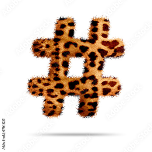 Hashtag symbol or icon design with leopard fur texture