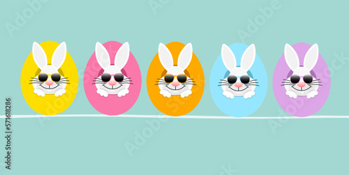 Banner 5 Weiße Osterhasen Sonnenbrille In Ostereiern Von Vorn Türkis