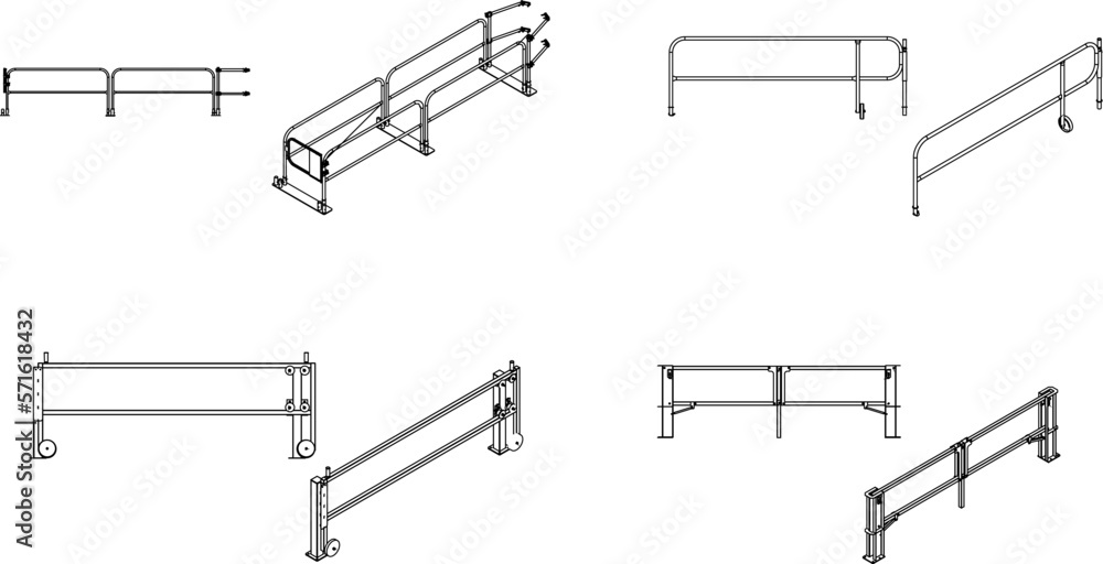 Sketch vector illustration of Sidewalk fence and pedestrian fences Sketch vector illustration of Sidewalk fence and pedestrian fences
