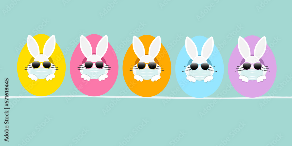 Banner 5 Weiße Osterhasen Maske Sonnenbrille In Ostereiern Von Vorn Türkis Banner 5 Weiße Osterhasen Maske Sonnenbrille In Ostereiern Von Vorn Türkis