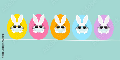 Banner 5 Weiße Osterhasen Maske Sonnenbrille In Ostereiern Von Vorn Türkis