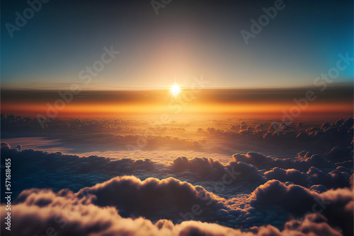 Sunrise above the clouds that cover the sky during the day, sunrise with clouds, generated ai