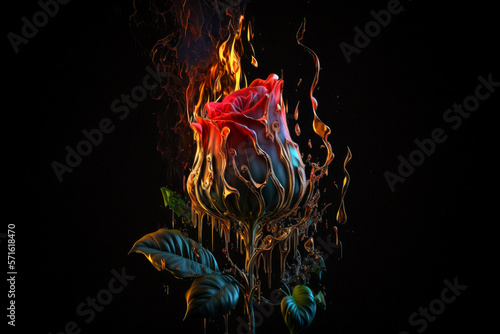 Fototapeta Naklejka Na Ścianę i Meble -  Burning rose melting on black backgroundม Generative AI

