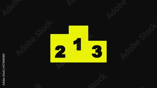 Yellow Award over sports winner podium icon isolated on black background. 4K Video motion graphic animation