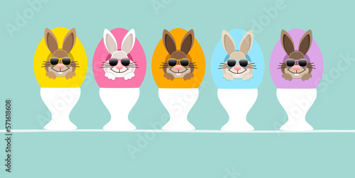 5 Osterhasen Sonnenbrille In Ei Eierbecher Vorn Türkis