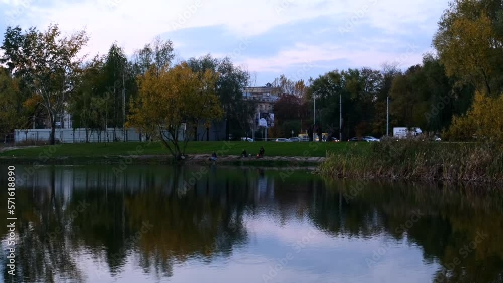 autumn evening city park with lake at autumn day autumn evening city park with lake at autumn day