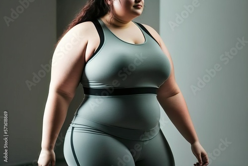body and waist chubby shape of young woman wearing fitness suit (Ai generated) photo