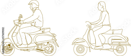 Vector sketch illustration of a person traveling on a motorcycle