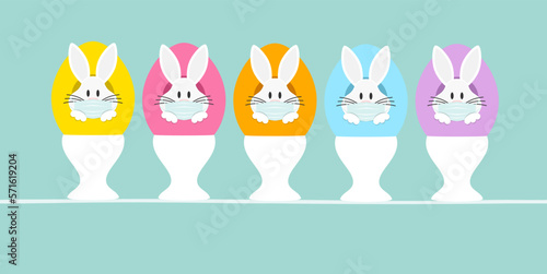 5 Weiße Osterhasen Maske In Ei Eierbecher Vorn Türkis