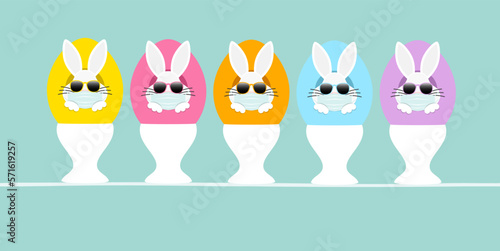 5 Weiße Osterhasen Maske Sonnenbrille In Ei Eierbecher Vorn Türkis