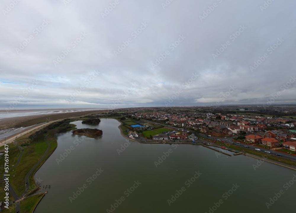 Aerial view of Lytham St Annes with Fairhaven lake.