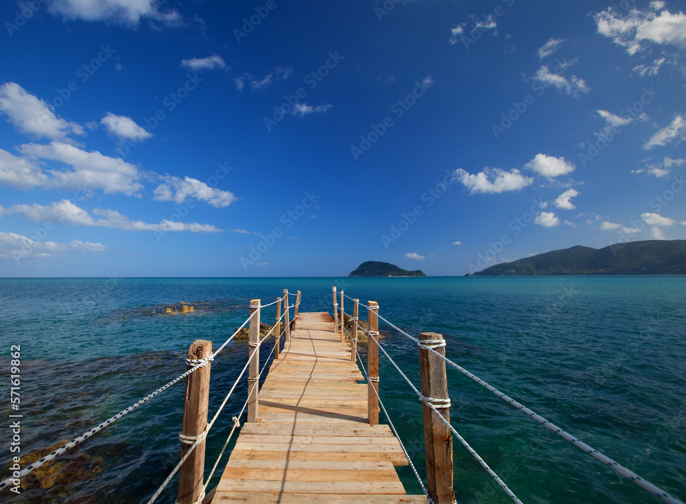 wooden bridge - sea, summer. Greece. Island Zante. wooden bridge - sea, summer. Greece. Island Zante.