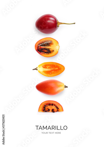 Creative layout made of tomarillo on the white background. Flat lay. Food concept. photo