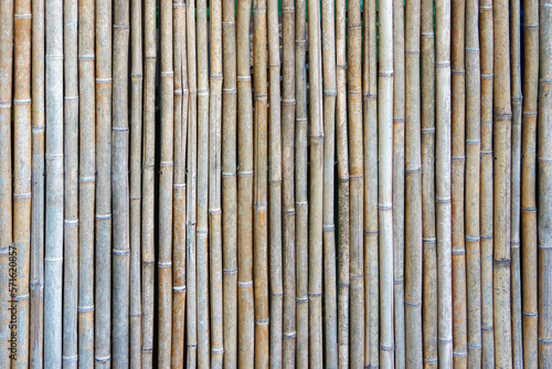 Full frame close-up partial view of a weathered bamboo fence