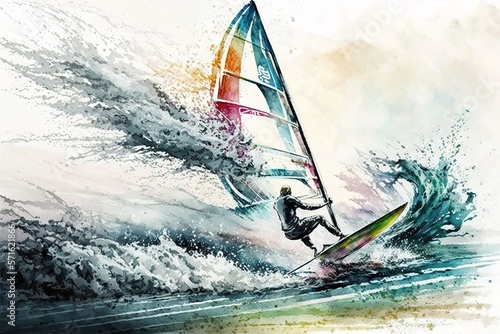 Windsurf in action, extreme outdoor sport generative ai