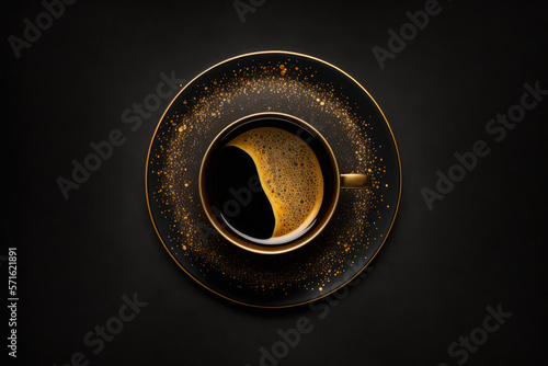 Cup of coffee gold black background, Generative AI
