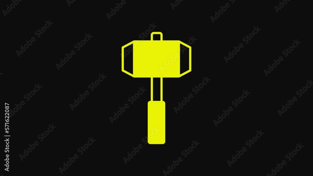 Yellow Sledgehammer icon isolated on black background. 4K Video motion graphic animation Yellow Sledgehammer icon isolated on black background. 4K Video motion graphic animation