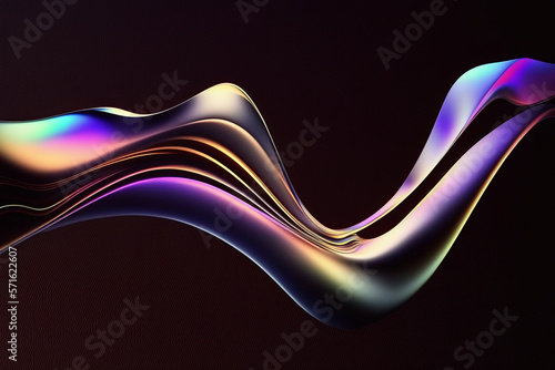 Abstract fluid 3d render holographic iridescent neon curved wave in motion dark background. generative AI digital illustration. photo