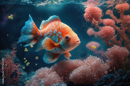colorful blue and orange fish swimming in the ocean made by generative ai