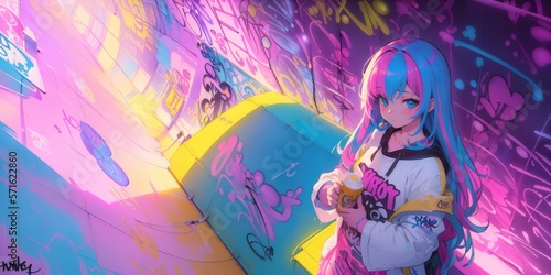 Beautiful anime girl, graffiti Artist. Generative AI