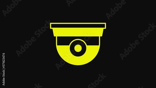 Yellow Security camera icon isolated on black background. 4K Video motion graphic animation
