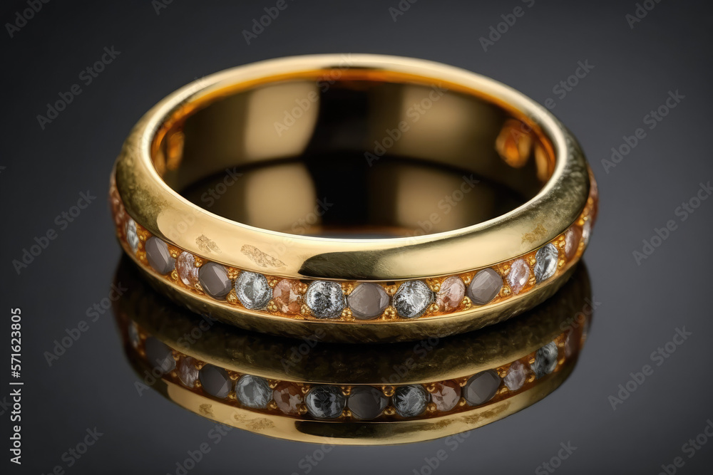 product photo of gold ring jewelry with brilliant diamonds and a dark studio backdrop made by generative ai product photo of gold ring jewelry with brilliant diamonds and a dark studio backdrop made by generative ai