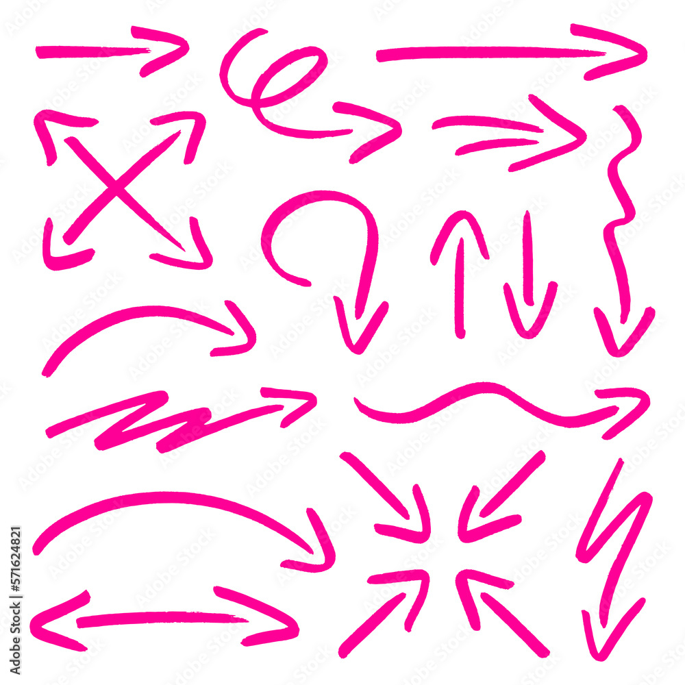 Set Sechzehn Pinke Pfeile Pinselstriche Set Sechzehn Pinke Pfeile Pinselstriche