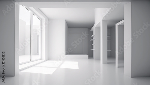 Large spacious white interior. 3D render