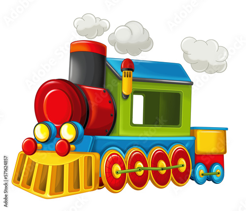 Cartoon funny looking steam train isolated illustration for children photo