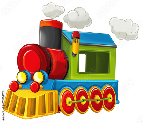 Cartoon funny looking steam train isolated illustration for children