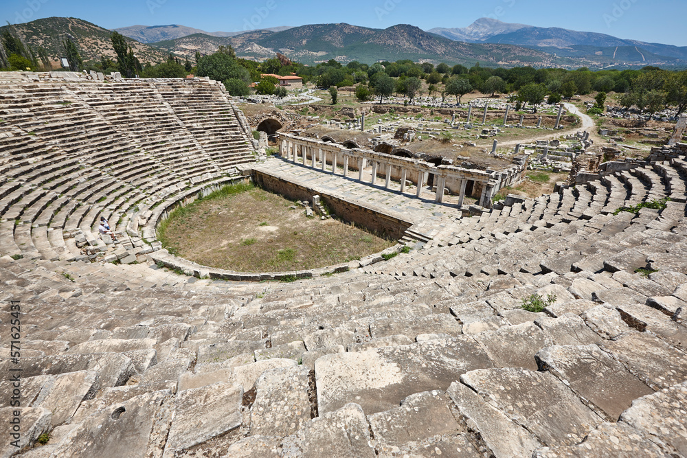 Archeological landmark of Aphrodisias. Amphitheatre. Hellenistic and roman art. Turkey