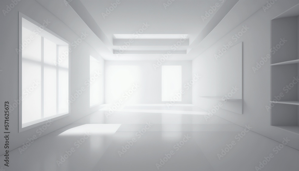 Large spacious white interior. 3D render Large spacious white interior. 3D render