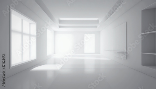 Large spacious white interior. 3D render © Imaster