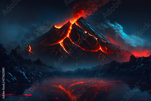 Close up volcano eruption. Generative AI