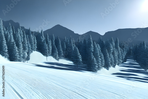 Empty ski slopes in the mountains created using generative ai
