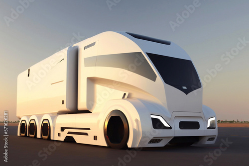 Concept of a white truck of the future on a light background. Generative AI © Andrii 