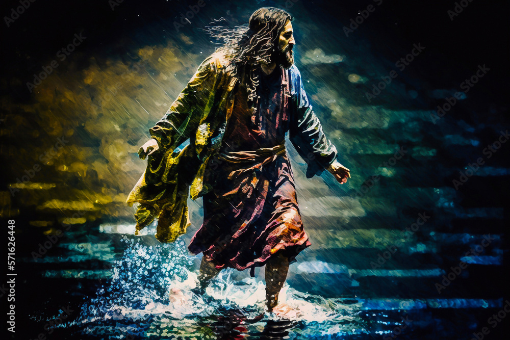 Jesus Walking on the water. Generative AI