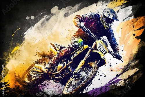 Off-road extreme sports motocross in watercolor art, generative ai