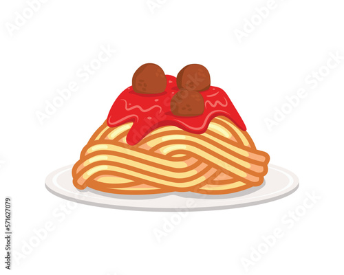 Tasty and Delicious Spaghetti with Meatballs Illustration