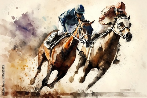 Tableau sur toile Horse racing illustrations drawing, generative ai