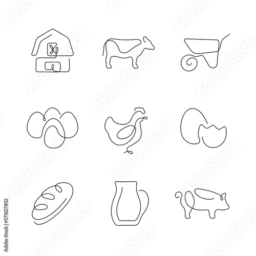 Farm artistic style continuous line icons. Editable stroke.