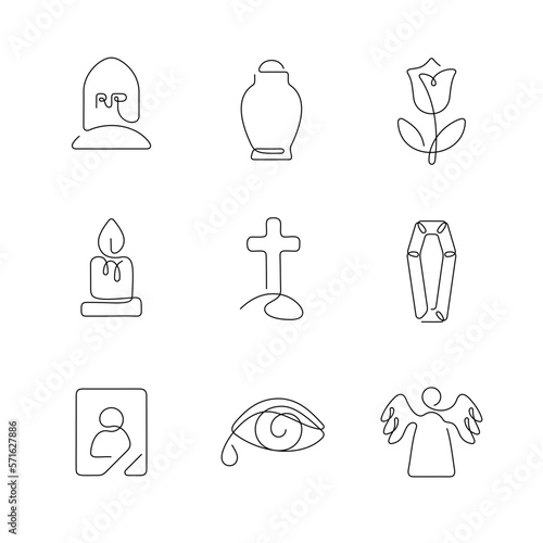 Funeral service artistic style continuous line icons. Editable stroke.