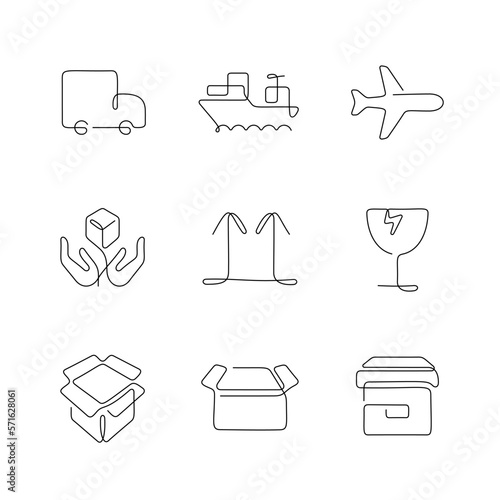 Logistics artistic style continuous line icons. Editable stroke.