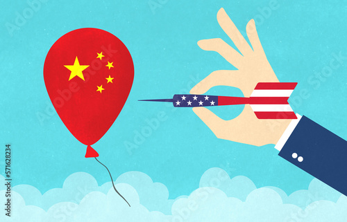 Obraz na plátně Chinese Spy balloon in the sky flying over united states concept, American military shot down a surveillance balloon