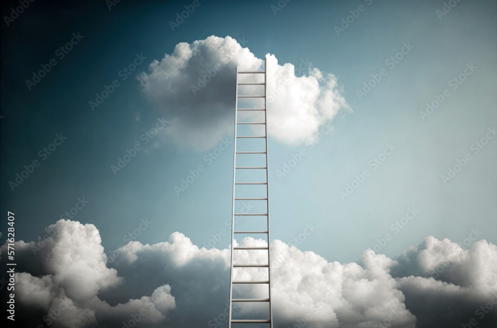 Stairway to heaven. Success, business rise concept. Ladder going up to sky cloud. Generative AI Stairway to heaven. Success, business rise concept. Ladder going up to sky cloud. Generative AI