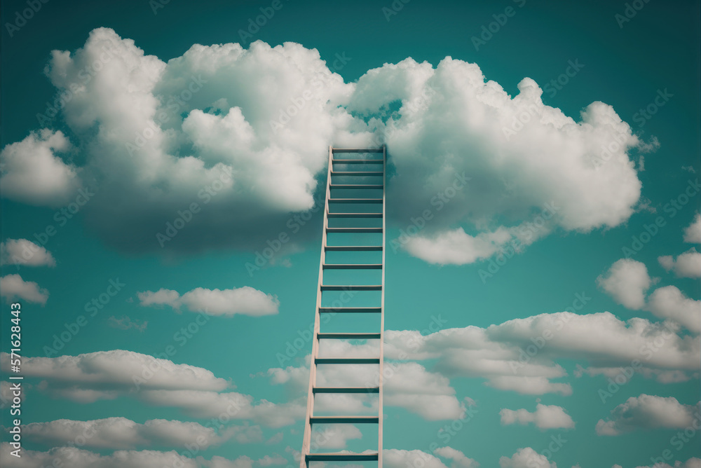 Stairway to heaven. Success, business rise concept. Ladder going up to sky cloud. Generative AI Stairway to heaven. Success, business rise concept. Ladder going up to sky cloud. Generative AI