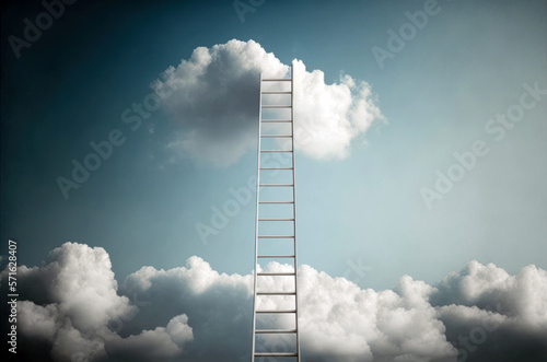 Stairway to heaven. Success, business rise concept. Ladder going up to sky cloud. Generative AI