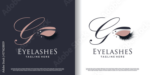 initial letter g logo design template with eyelash icon and creative concept premium vector