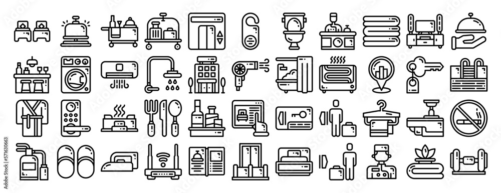 hotel icon set. vector illustration for web, computer and mobile app. line style icon